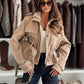 Daverri drawstring waist cropped jacket in beige faux leather with flap pockets