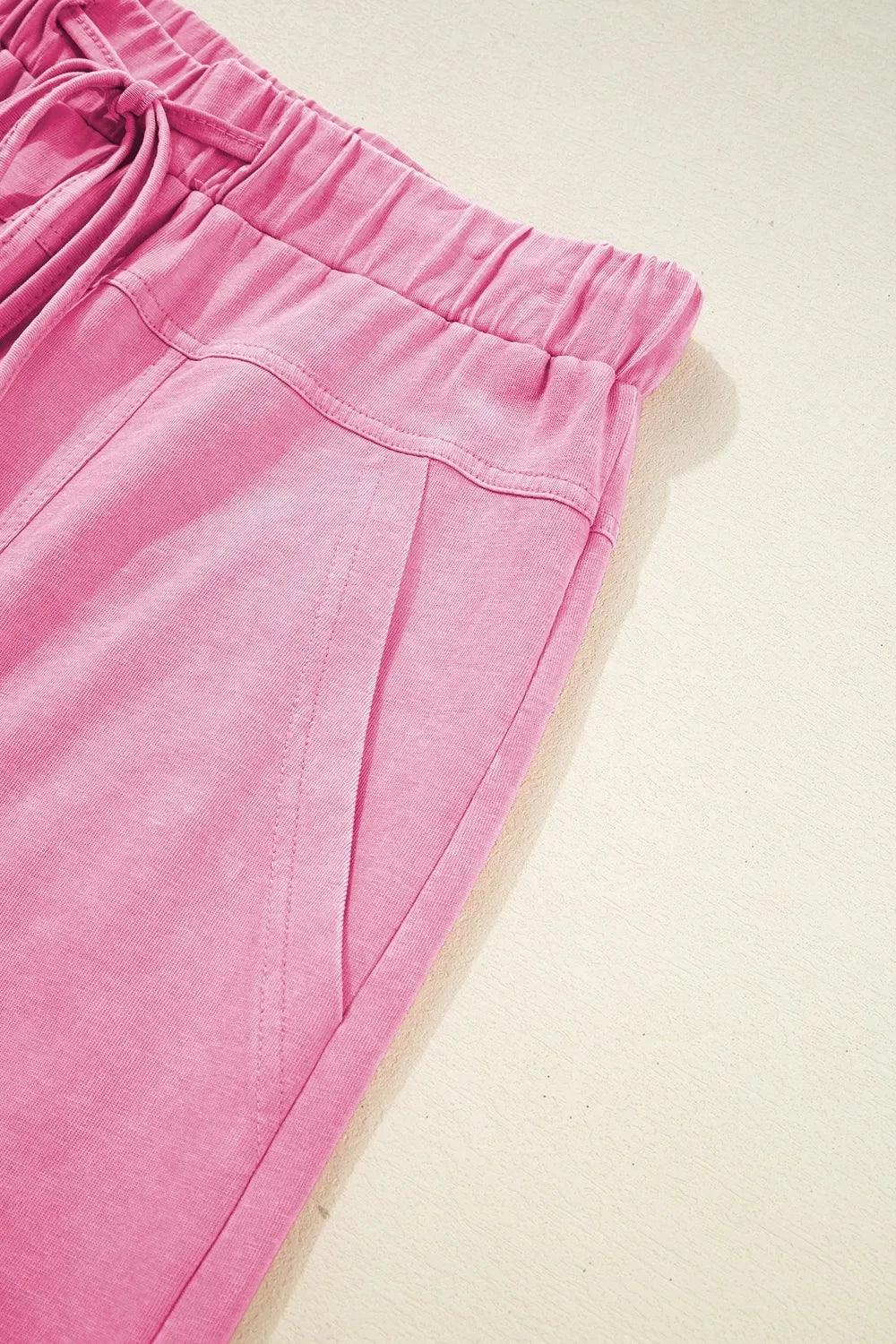 Mineral Wash Exposed Seam Drawstring High Waist Wide Leg Cargo Pants - DAVERRI FASHIONS