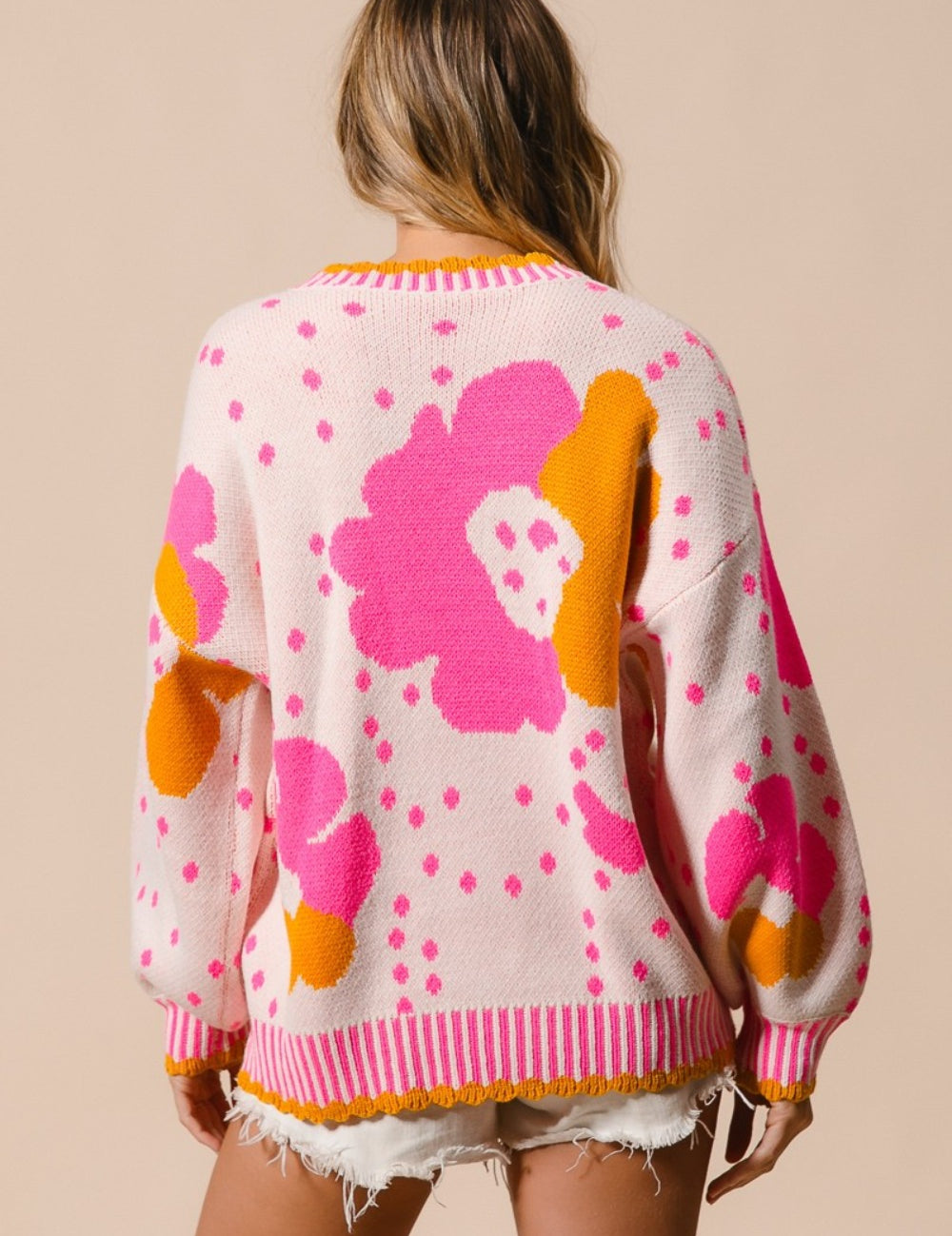 BiBi Flower Pattern Contrast Sweater Sweaters