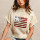 BiBi American Flag Patchwork Drop Shoulder Sweater - DAVERRI FASHIONS