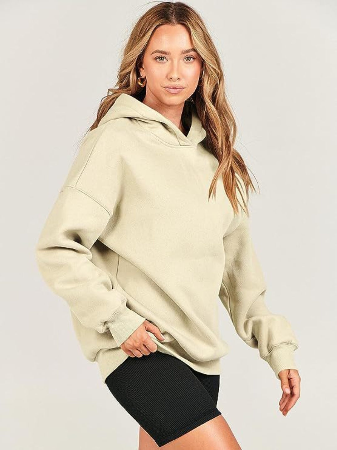 Dropped Shoulder Long Sleeve Hoodie Tops