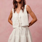 SO ME white floral eyelet lace tie front vest top and tiered mini skirt set