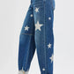 RISEN Mid Rise Ankle Length Relaxed Barrel Star Printed Jeans - DAVERRI FASHIONS