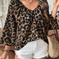 Oversized Leopard V-Neck Three-Quarter Sleeve Blouse - DAVERRI FASHIONS
