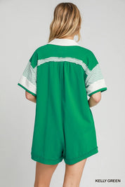Umgee French Terry Collared Colorblock Romper | Daverri Fashions