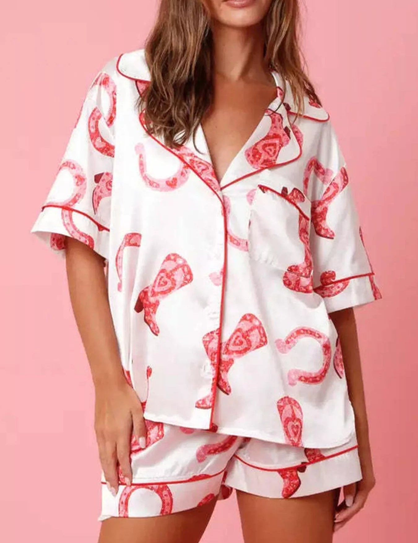 White Button Up Half Sleeve Shirt and Shorts Lounge Set | Loungewear Sets Daverri Fashions