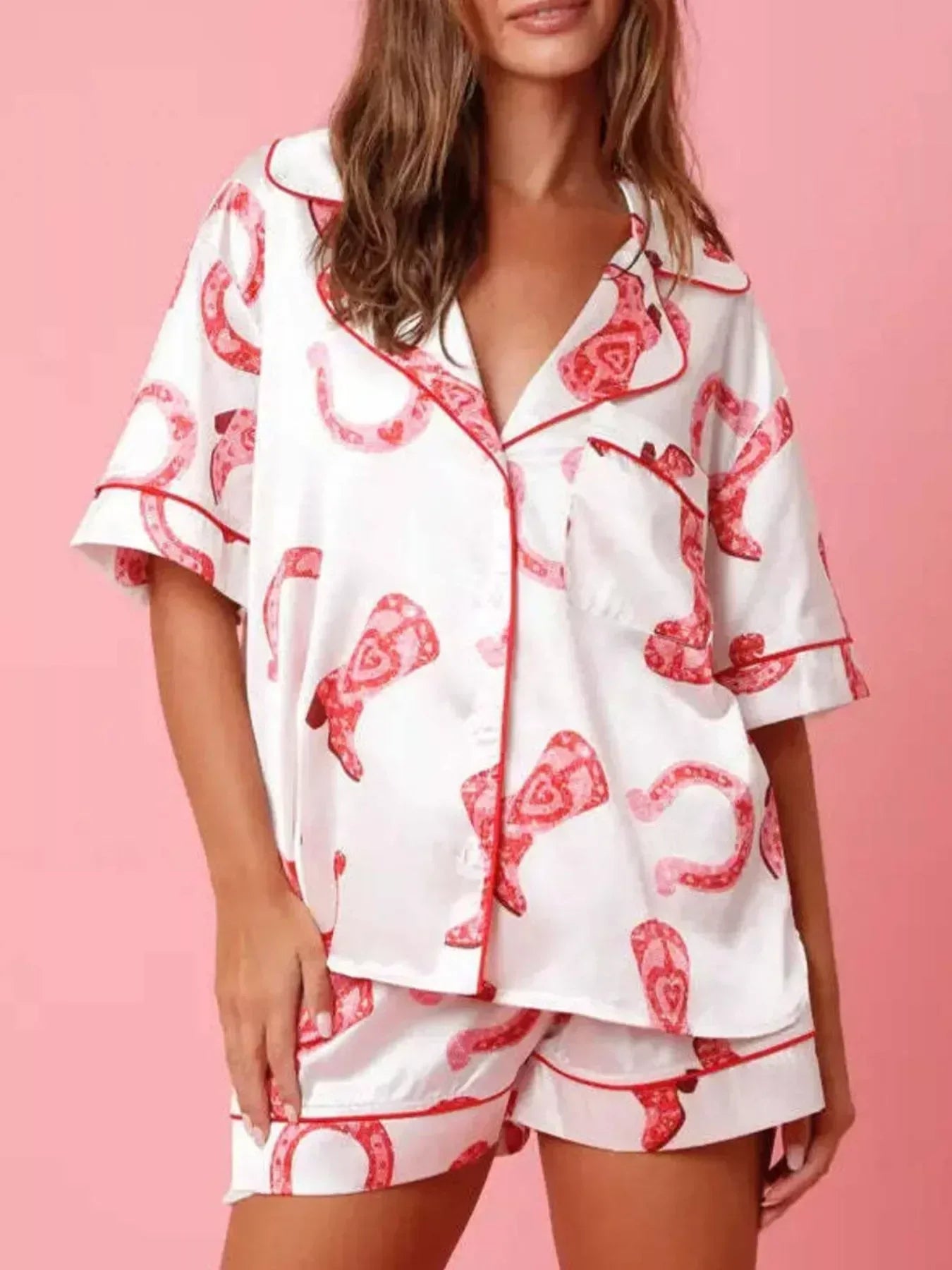 Button Up Half Sleeve Shirt and Shorts Lounge Set - DAVERRI FASHIONS