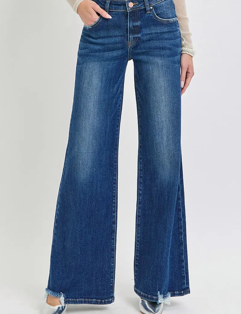 RISEN Full Size Mid Rise Wide Jeans | Jeans Daverri Fashions