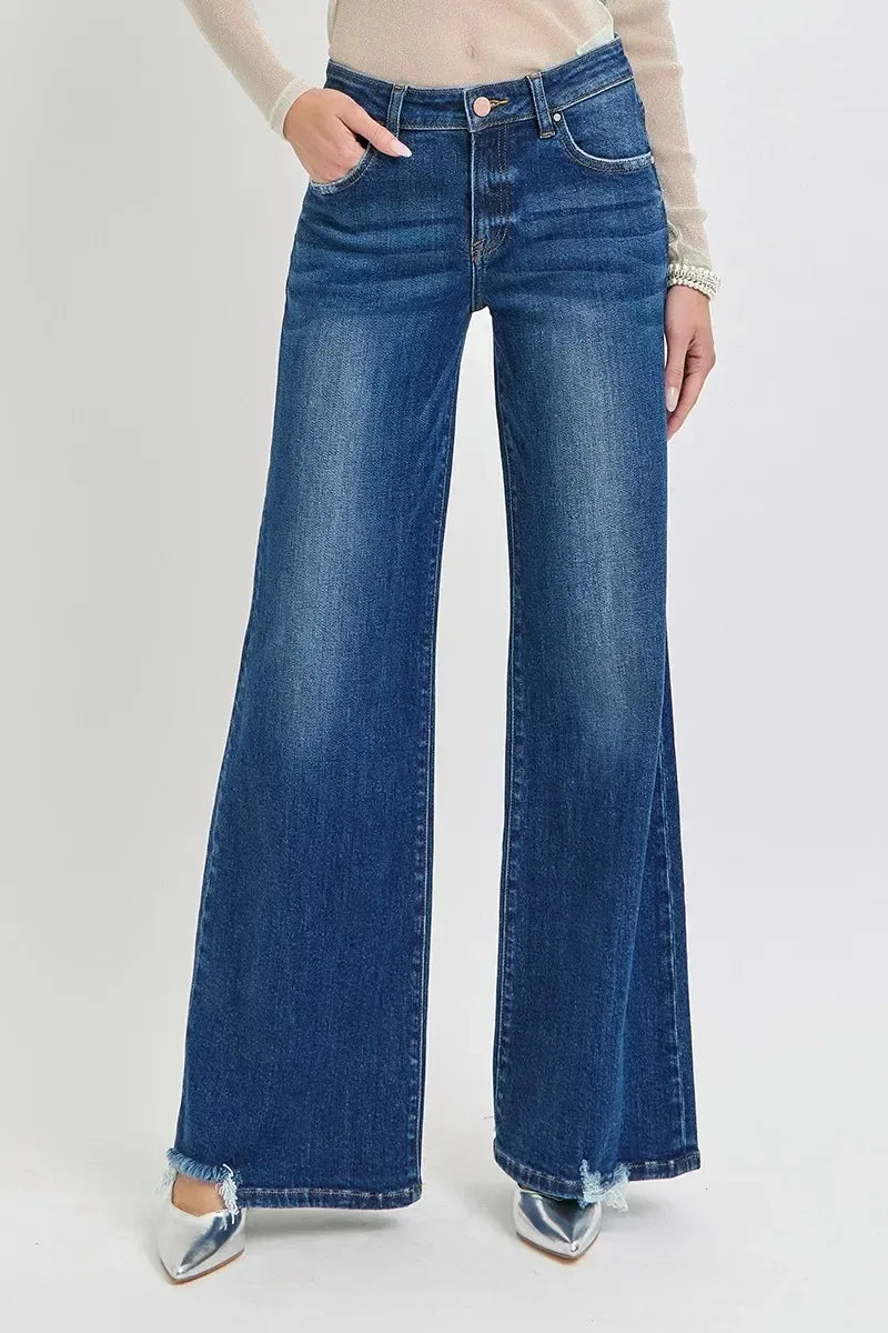 RISEN Full Size Mid Rise Wide Jeans - DAVERRI FASHIONS