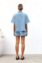 Collared Neck Button Up Top and Shorts Denim Set | Outfit Sets Daverri Fashions