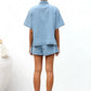Collared Neck Button Up Top and Shorts Denim Set - DAVERRI FASHIONS