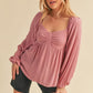 Aemi + Co Ruched Sweetheart Neck Balloon Sleeve Blouse Blouses