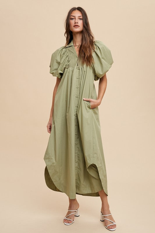 Annie Wear Smocked Puff Sleeve Midi Dress