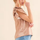 And The Why Faux Leather Ruffle Sleeves V Neck Top - DAVERRI FASHIONS