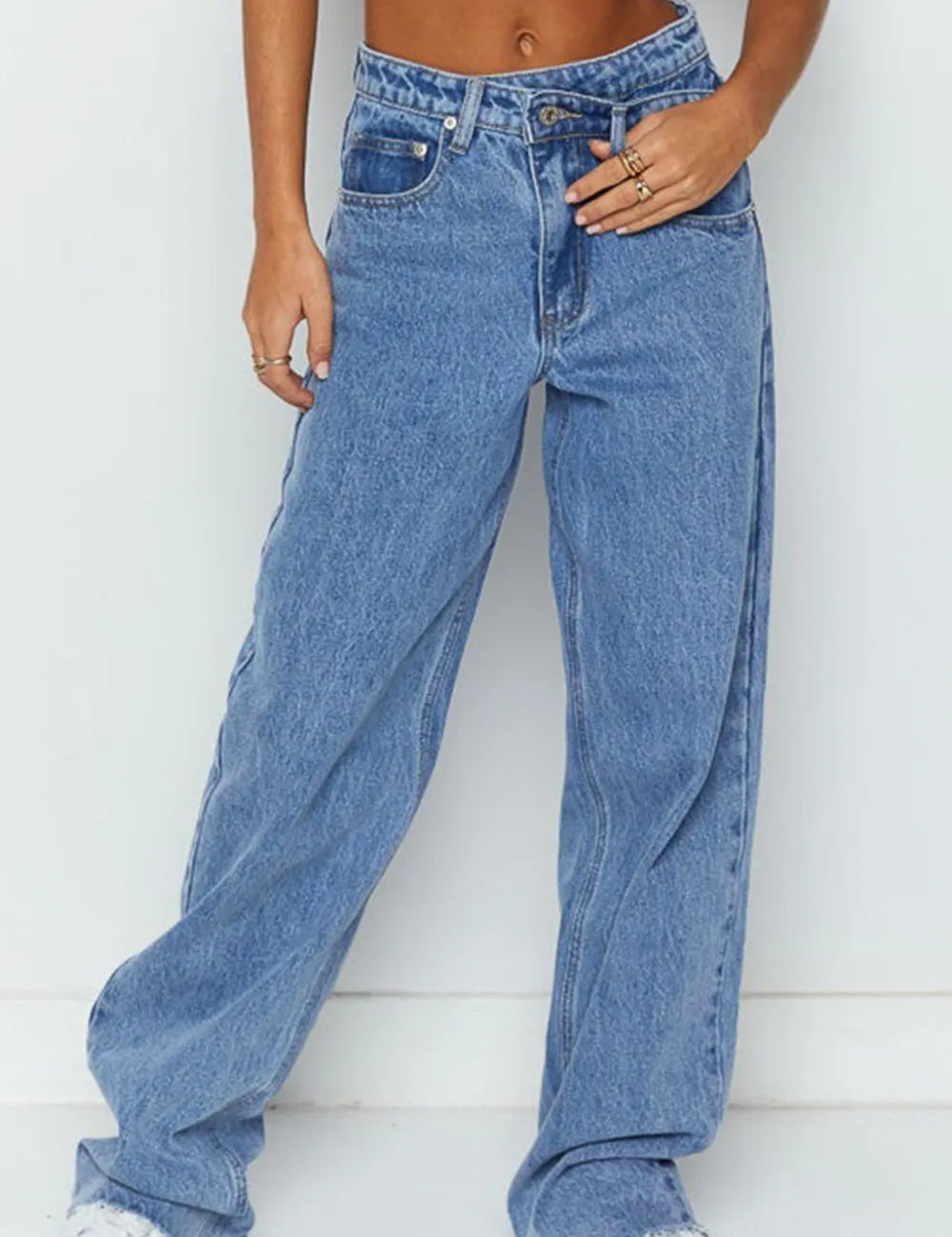 Medium Mid Rise Asymmetrical Waist Wide Leg Jeans | Jeans Daverri Fashions