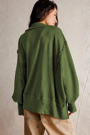 Exposed Seam Side Slit Long Sleeve Sweatshirt | Sweatshirts Daverri Fashions