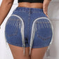 Fringe Back Denim Shorts with Pockets - DAVERRI FASHIONS