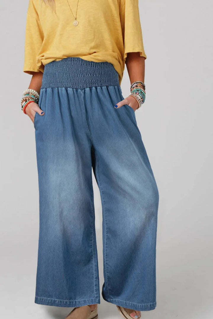 Medium Smocked Wide Leg Jeans | Jeans Daverri Fashions