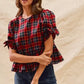 SO ME Christmas Holiday Plaid Ribbon Short Sleeves Top - DAVERRI FASHIONS
