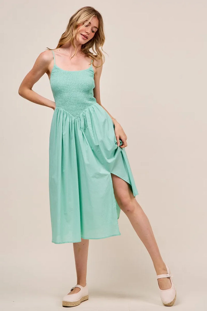 SO ME Smocked Sleeveless Casual Everyday Dress With Slit