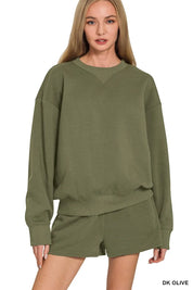 DK OLIVE Zenana Fleece Long Sleeve Sweatshirts & Shorts Set | Daverri Fashions