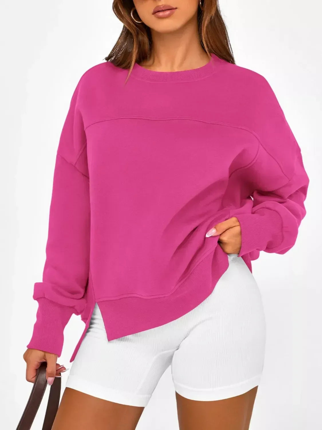 Daverri Fashions Casual Loose Side Slit Sweatshirt - DAVERRI FASHIONS