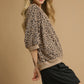 Umgee Leopard Knit Jacquard Puff Sleeve Sweatshirt Sweaters