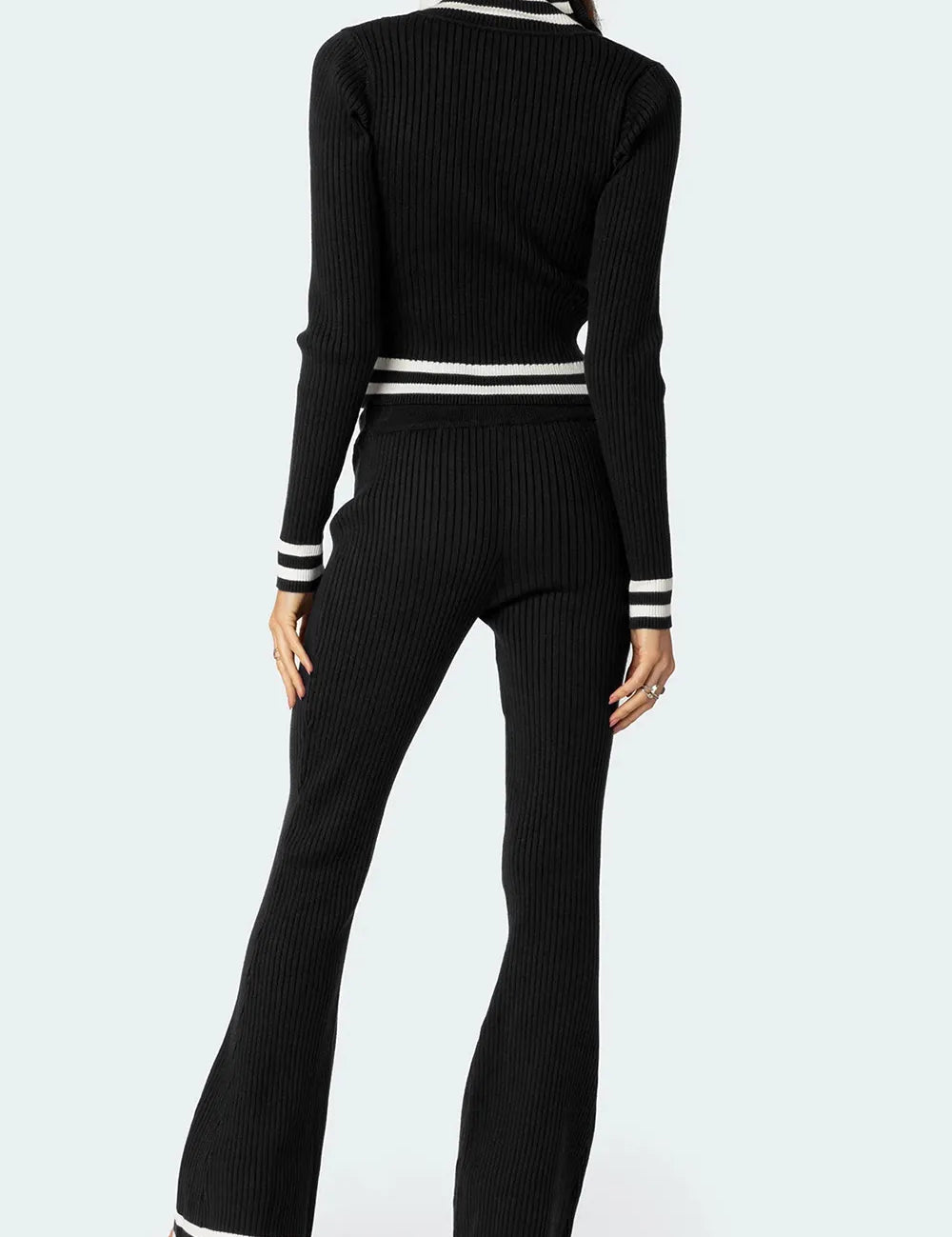 Black Zip Up Long Sleeve Top and Pants Set | Outfit Sets Daverri Fashions