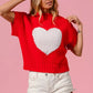 Red BiBi Rib Banded Heart Pattern Valentines Sweater with white heart design