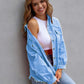 Distressed Drop Shoulder Denim Jacket - DAVERRI FASHIONS