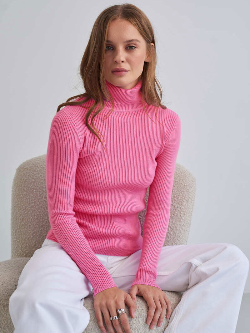 Rose Red Free Size Women's Knit Turtleneck Pullover | Sweaters Daverri Fashions
