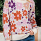 Floral Pattern Drop Shoulder Sweater - DAVERRI FASHIONS