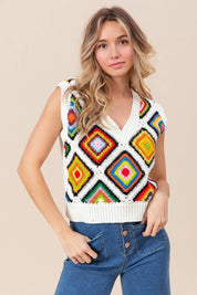BiBi Diamond Granny Square Sweater Vest | Sweater Vests Daverri Fashions