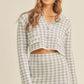 MABLE Houndstooth Cropped Knit Cardigan and Mini Skirt Set Blue Outfit Sets