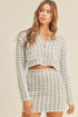 MABLE Houndstooth Cropped Knit Cardigan and Mini Skirt Set Blue Outfit Sets