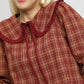 Umgee Full Size Plaid Ruffle Collar Blouse Plus Size - DAVERRI FASHIONS