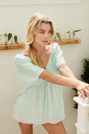 Lime 'N' Chili Thin Striped with Tie Front Babydoll Top | Tops Daverri Fashions