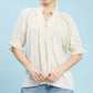 Umgee linen scalloped ruffle neck blouse in oatmeal with flowing fabric