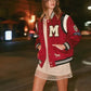 MABLE M Bomber Varsity Jacket with Patch Detail Burgundy S