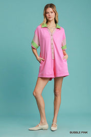 Umgee Contrast Trim Button Front Romper | Rompers Daverri Fashions