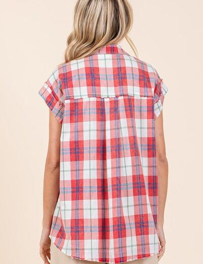 Mittoshop Mineral Wash Plaid Button Down Shirt Tops