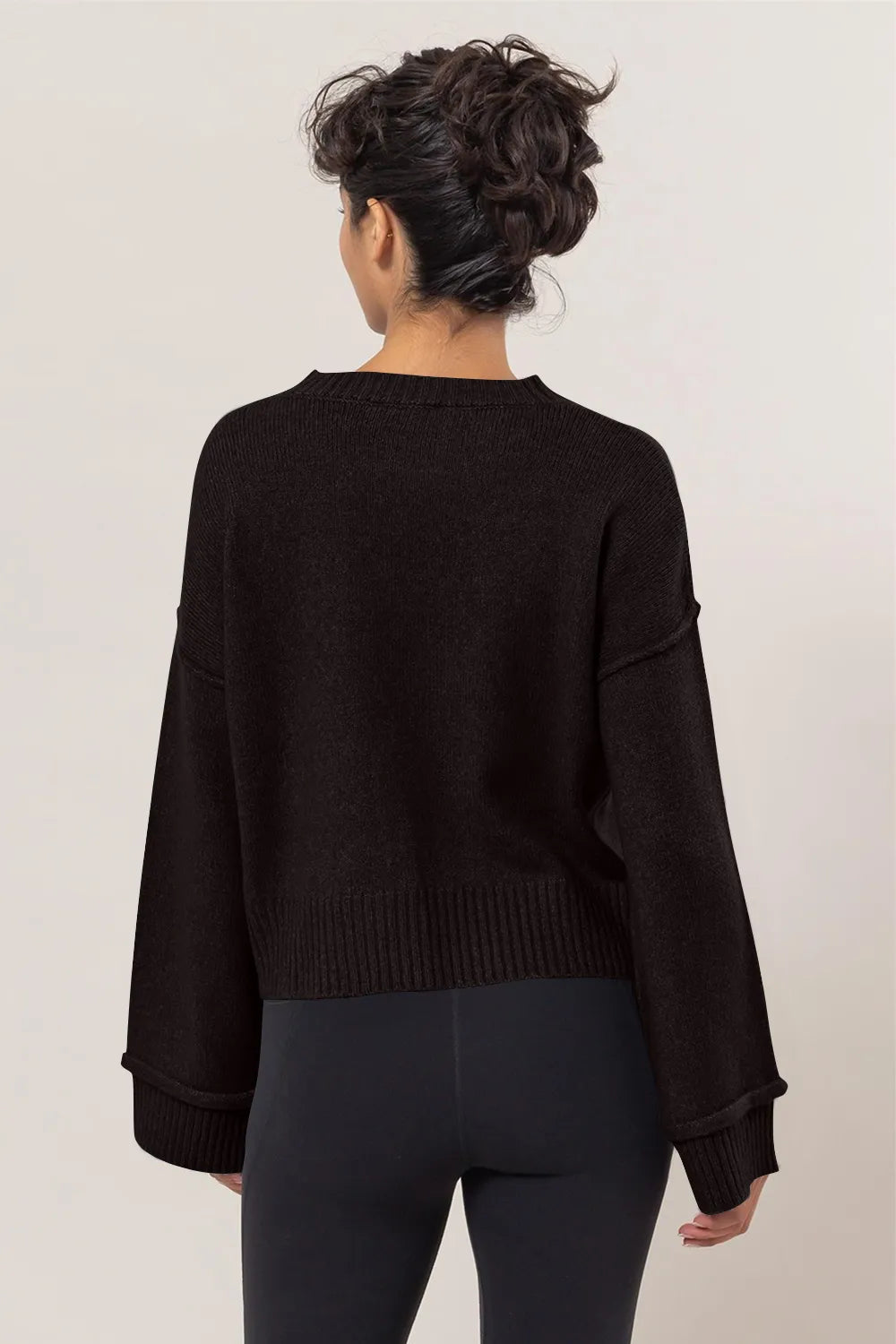 HYFVE Round Neck Dropped Shoulder Ribbed Sweater | Sweaters Daverri Fashions