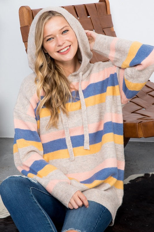 Plus Striped Loose Fit Pullover Hoodie Sweater Tops