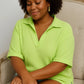 Lime green ribbed knit BiBi Mineral Washed Thermal Top polo shirt