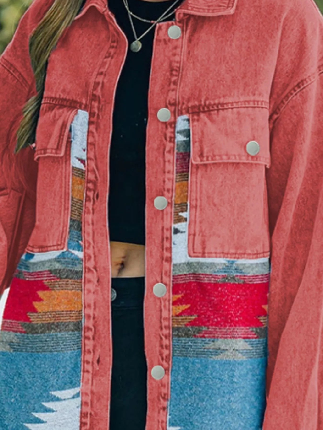 Aztec Print Button Up Jacket | Denim Jackets Daverri Fashions