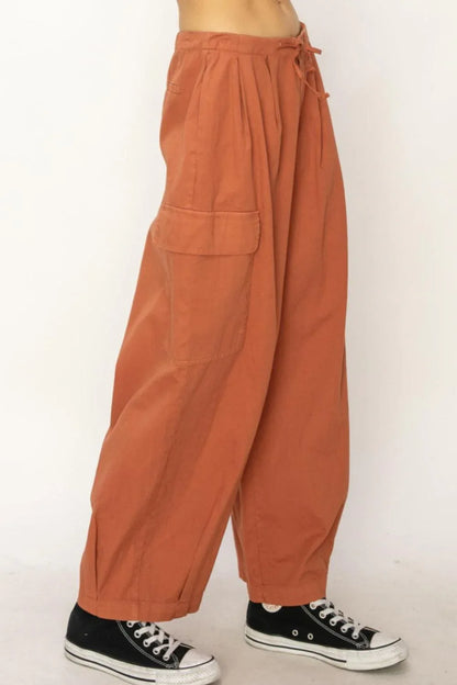 HYFVE Drawstring Cargo Wide Leg Pants - DAVERRI FASHIONS