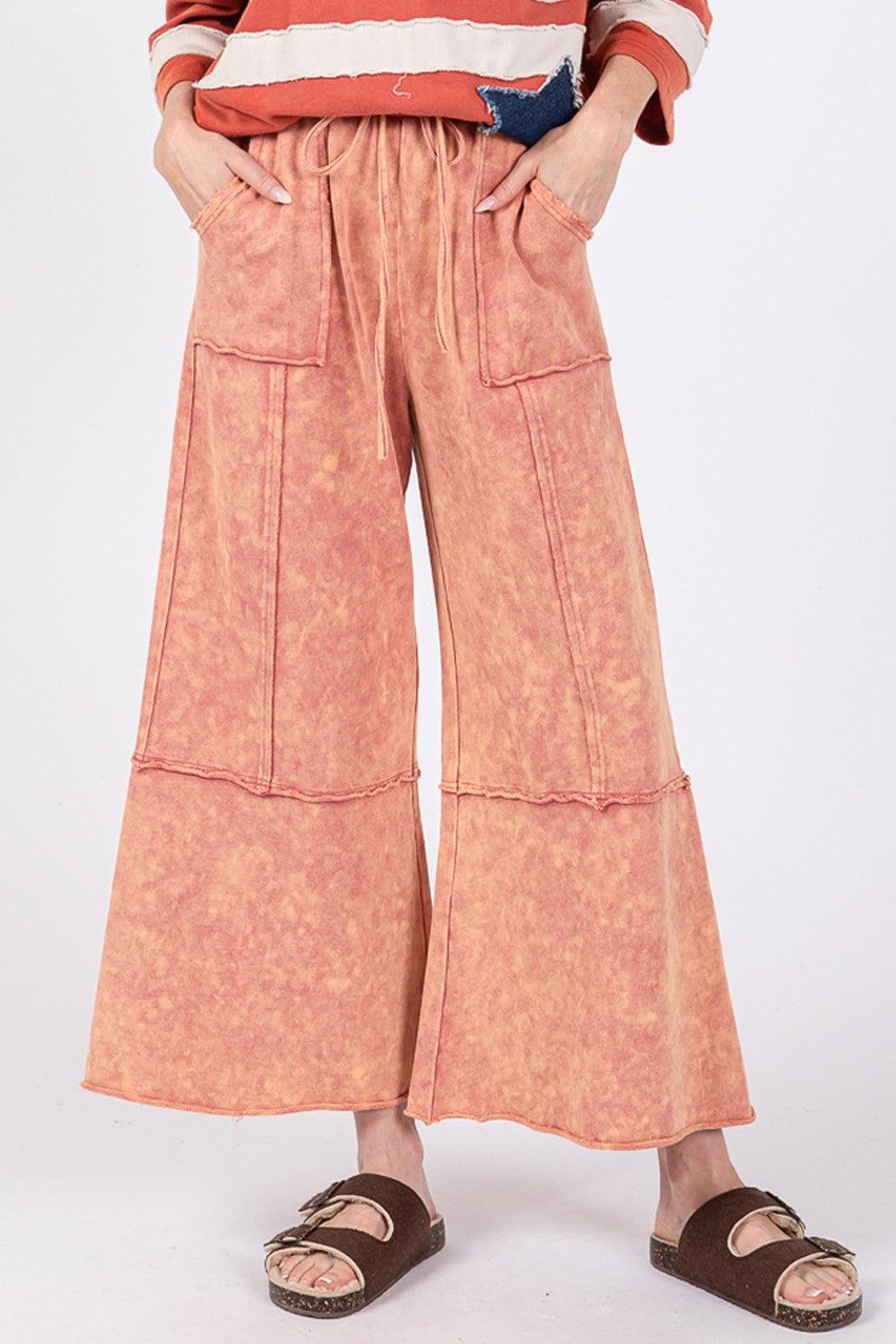 SAGE + FIG Mineral Washed Terry Wide Leg Pants Pants