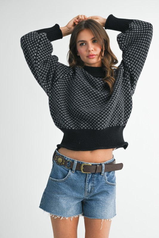 Black and white patterned Aemi + Co Echo loose fit knit sweater small