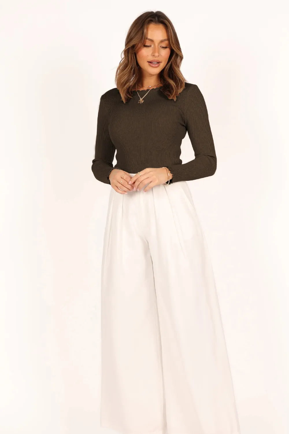 Lettuce Edge Round Neck Long Sleeve Top | Tops Daverri Fashions