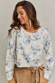 SO ME vintage floral print long-sleeve button down sweater cardigan with cream tie-dye effect